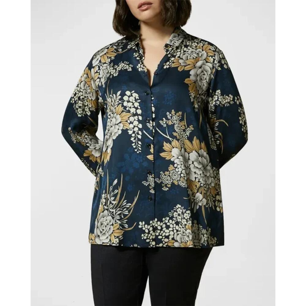 Marina Rinaldi Bardo Top Blouse Button Down Shirt Floral Print Long Sleeve 16